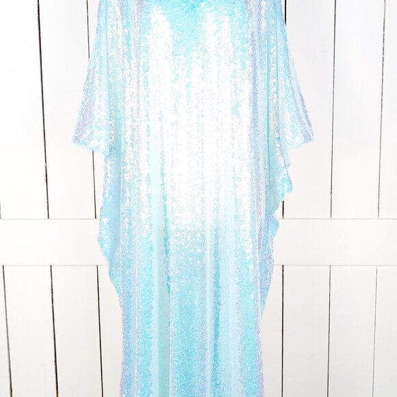 Iridescent blue sequins kimono caftan cover up tunic dress - Picture 7 of 8